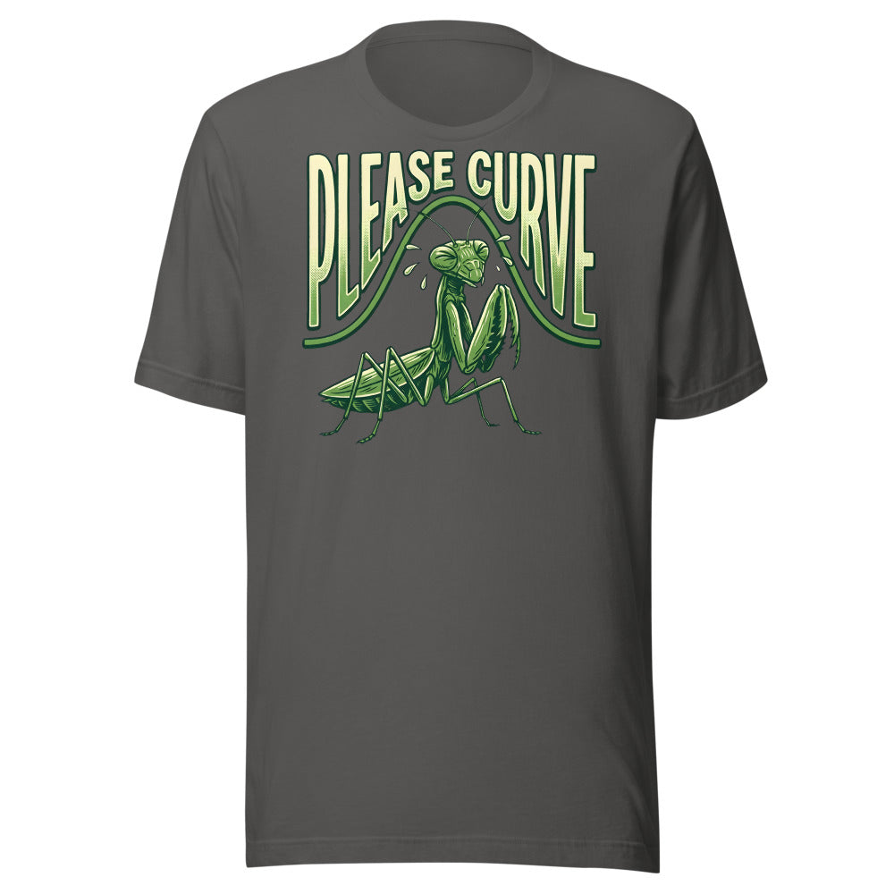 Please Curve Praying Mantis funny graphic t-shirt in Asphalt