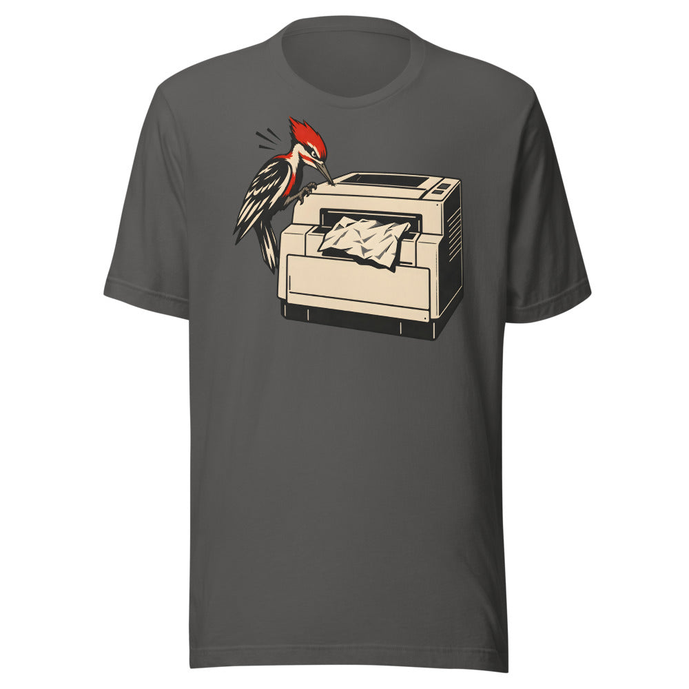 Paper Jam Patrol Woodpecker Shirt (Art Only) in Asphalt - front view