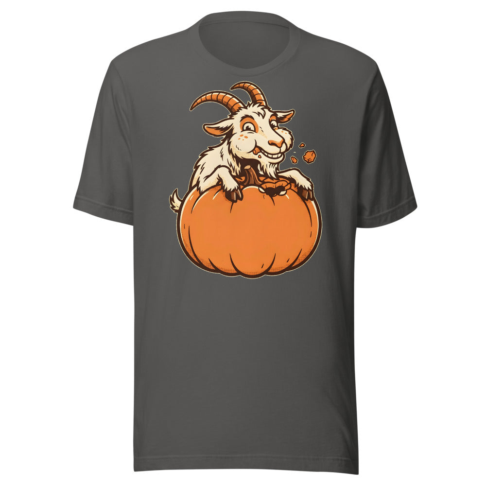 Bite-O'-Lantern Goat minimalist graphic tee, no text in Asphalt