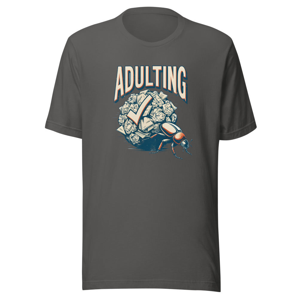 Adulting Dung Beetle Shirt in Asphalt - front view