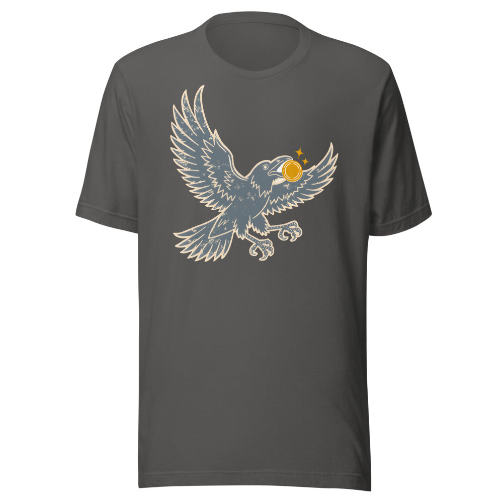 Shiny Loot Crow minimalist graphic tee, no text in Asphalt