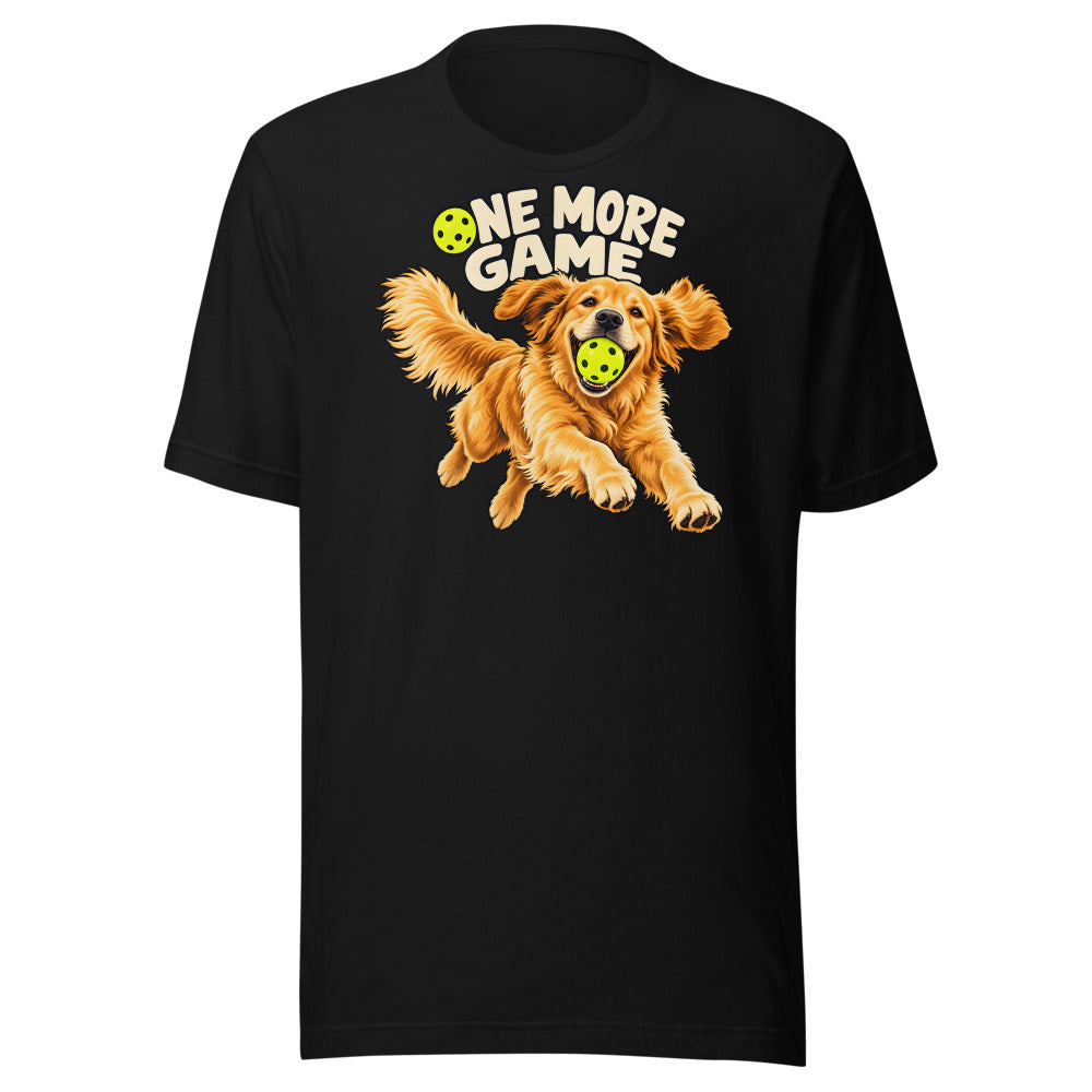 One More Game Golden Retriever Shirt in Black - front view