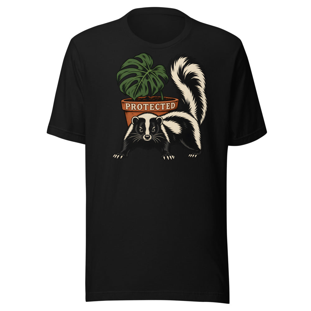 Plant Security Skunk funny graphic t-shirt in Black