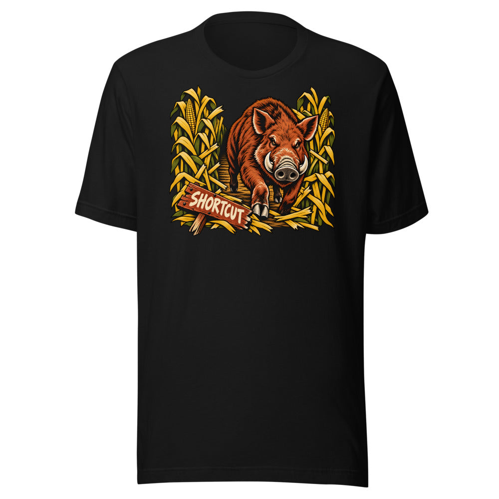 Corn Maze Shortcut Boar Shirt in Black - front view
