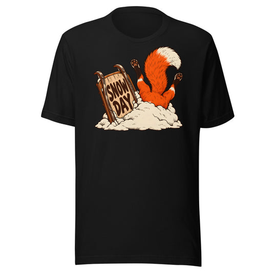 Snow Day Dive Fox Shirt in Black - front view