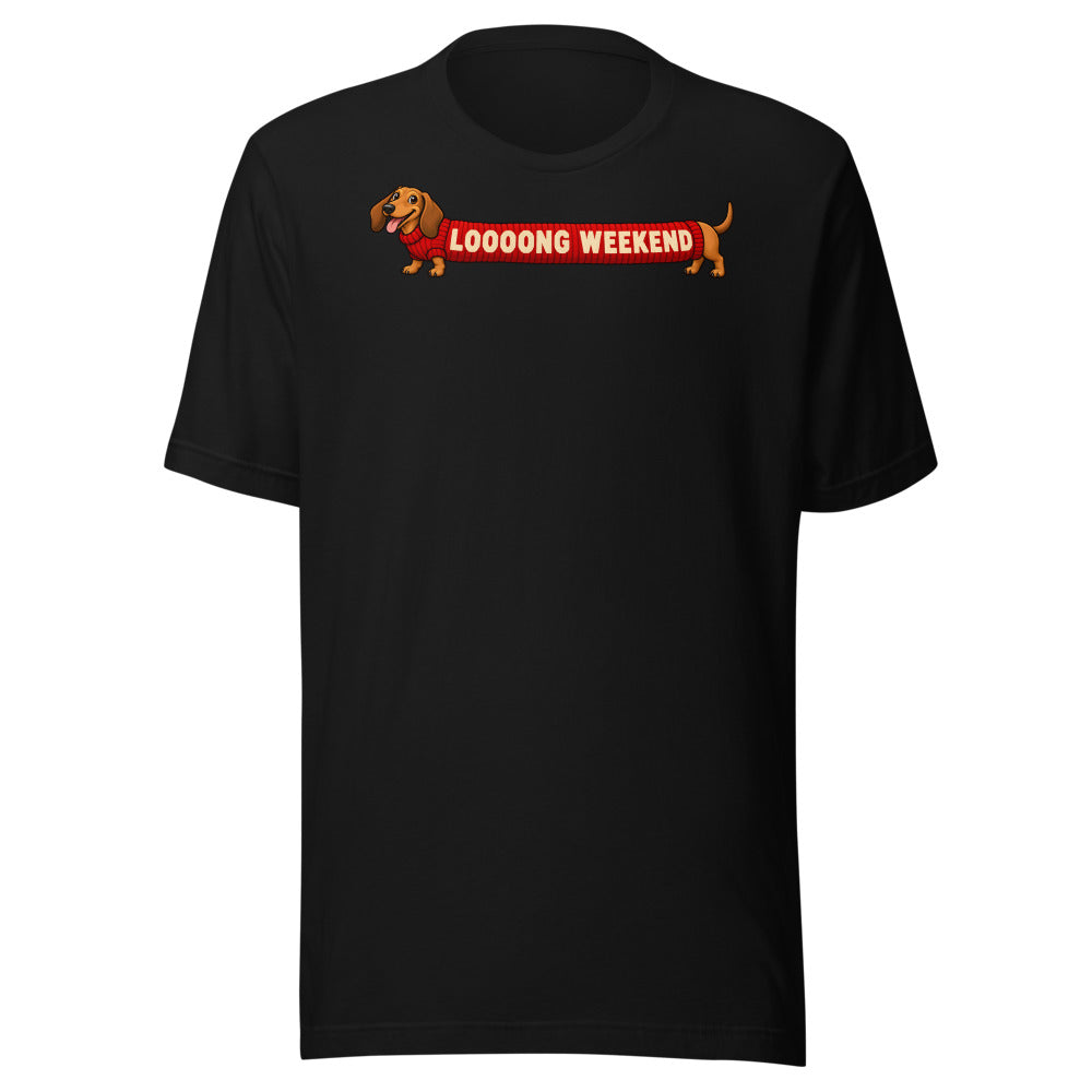 Long Weekend Dachshund Shirt in Black - front view