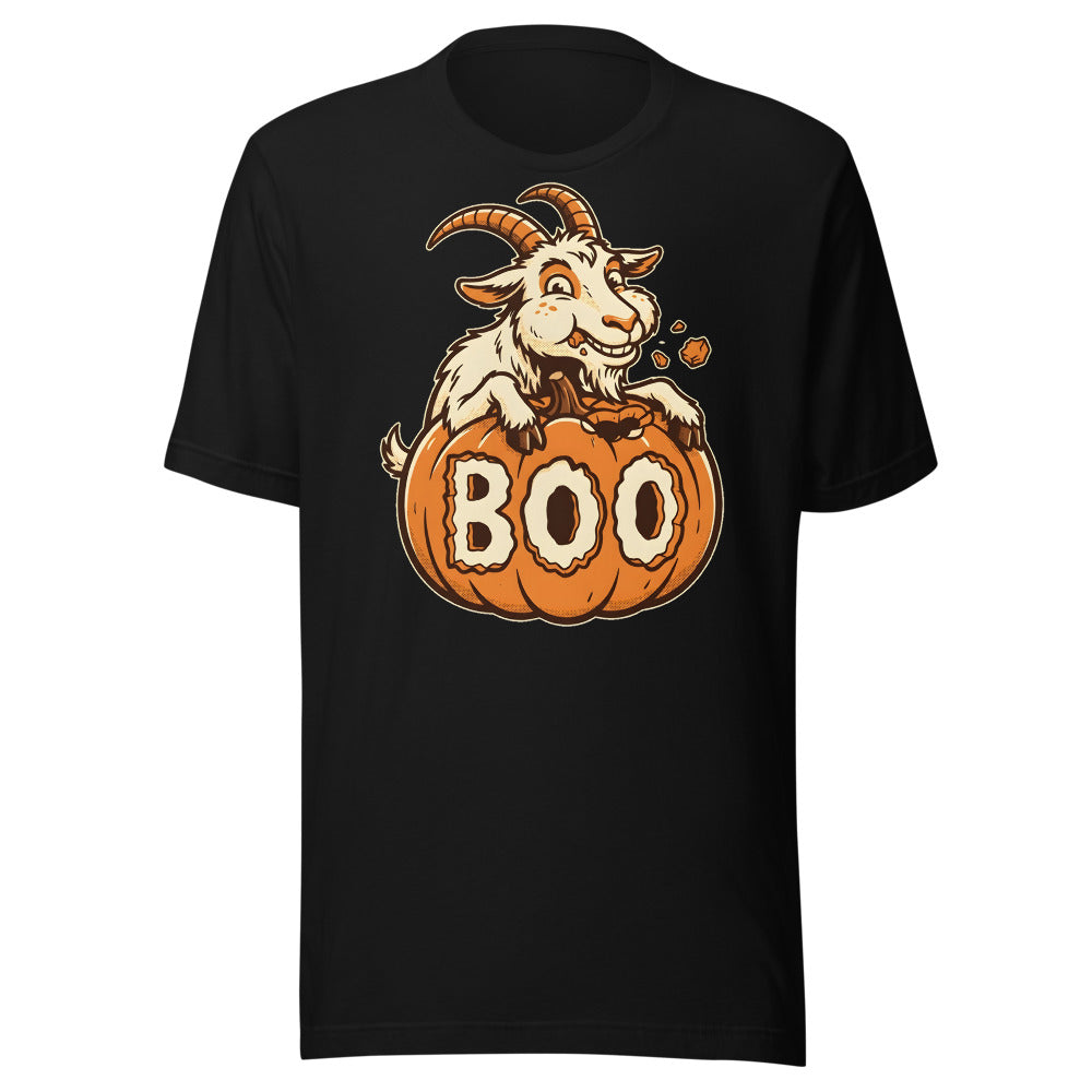 Bite-O'-Lantern Goat funny Halloween t-shirt in Black