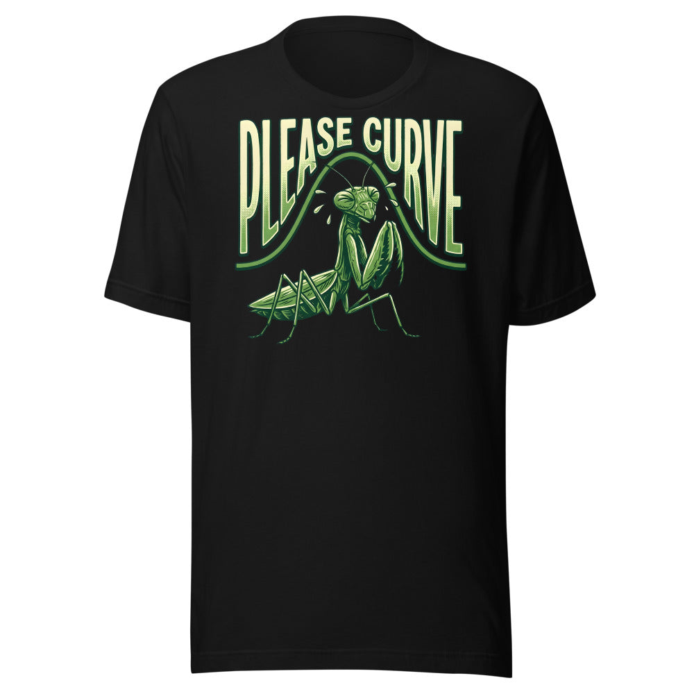 Please Curve Praying Mantis funny graphic t-shirt in Black
