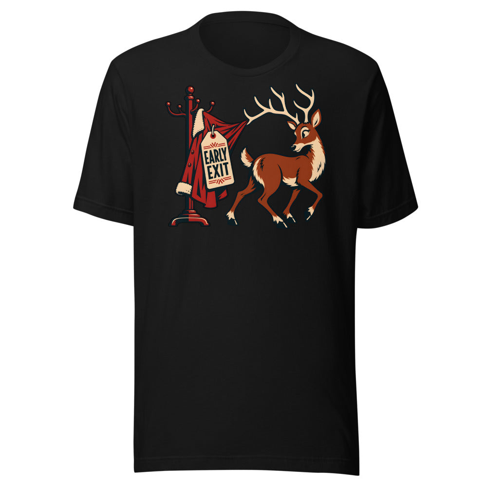 Holiday Party Exit Reindeer Shirt in Black - front view