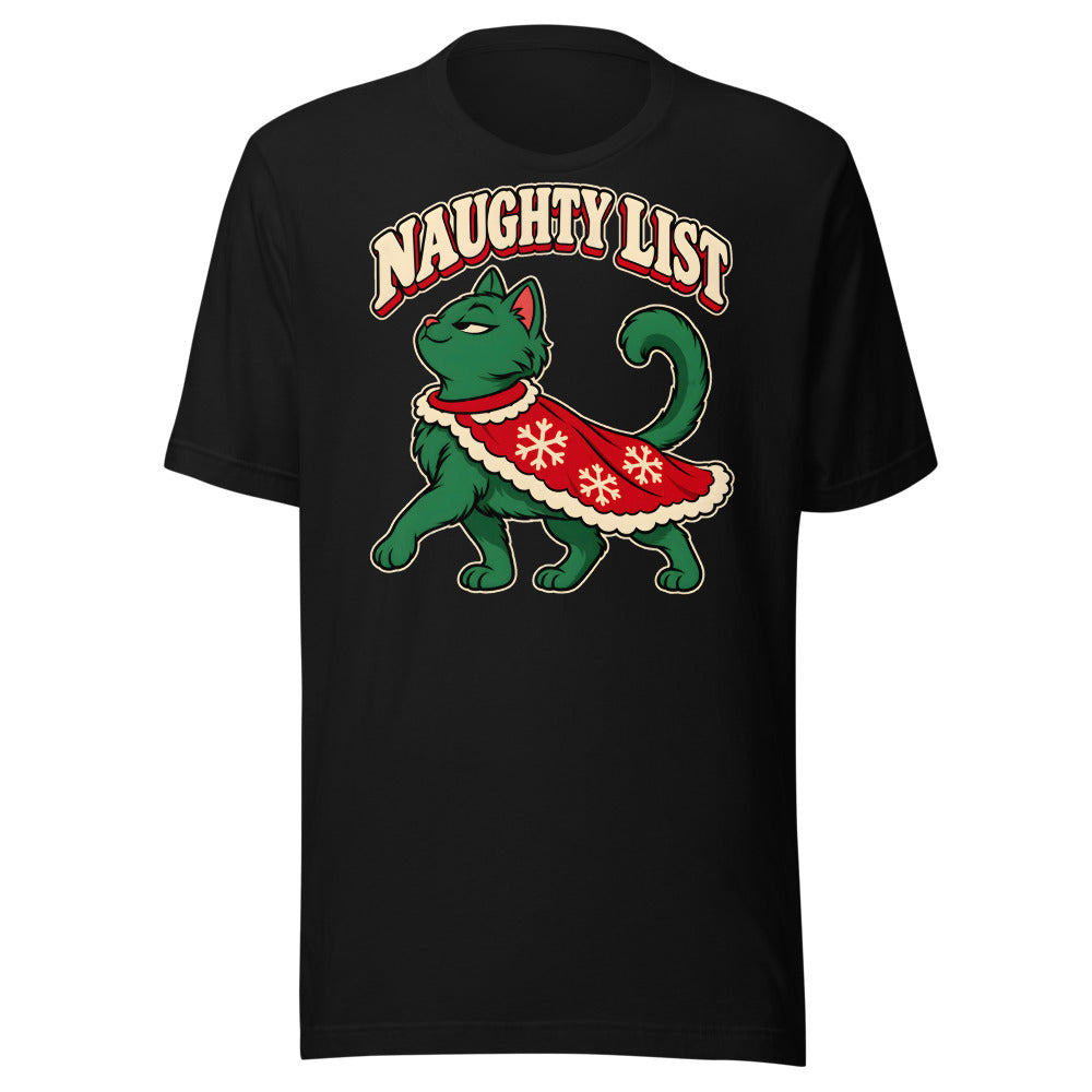 Naughty List Cat Shirt in Black - front view
