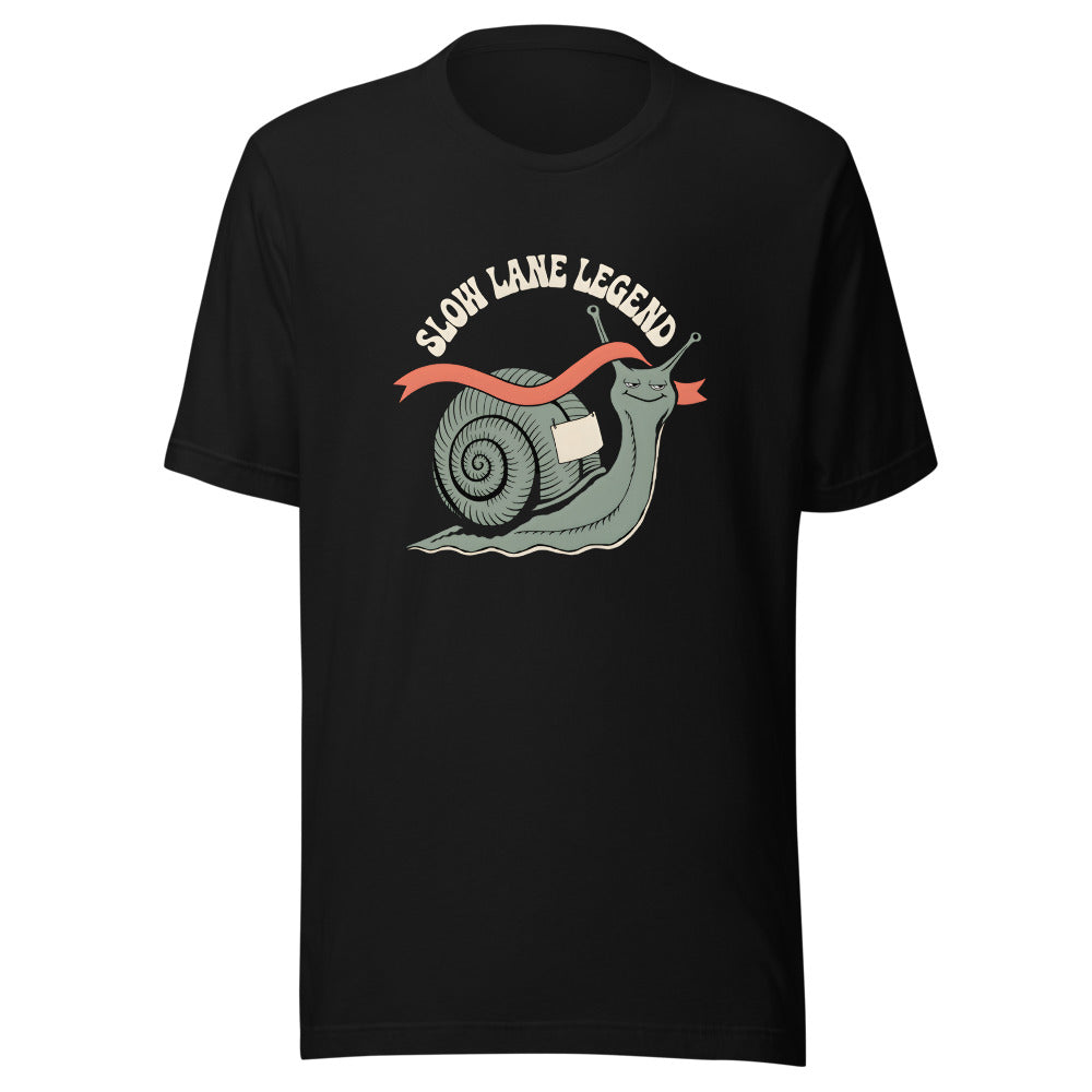 Slow Lane Legend Snail Shirt in Black - front view