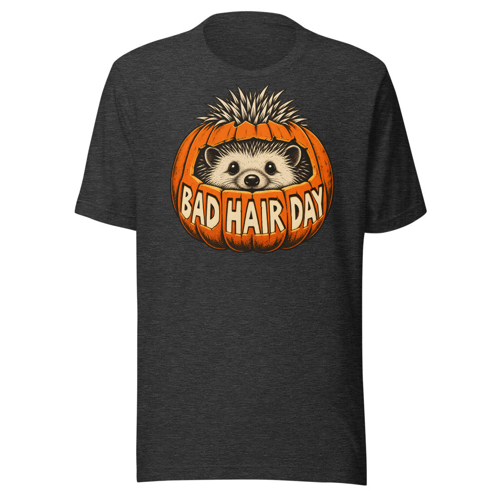 Pumpkin Hair Day Hedgehog Shirt in Dark Grey Heather - front view