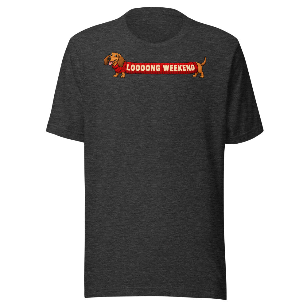 Long Weekend Dachshund Shirt in Dark Grey Heather - front view