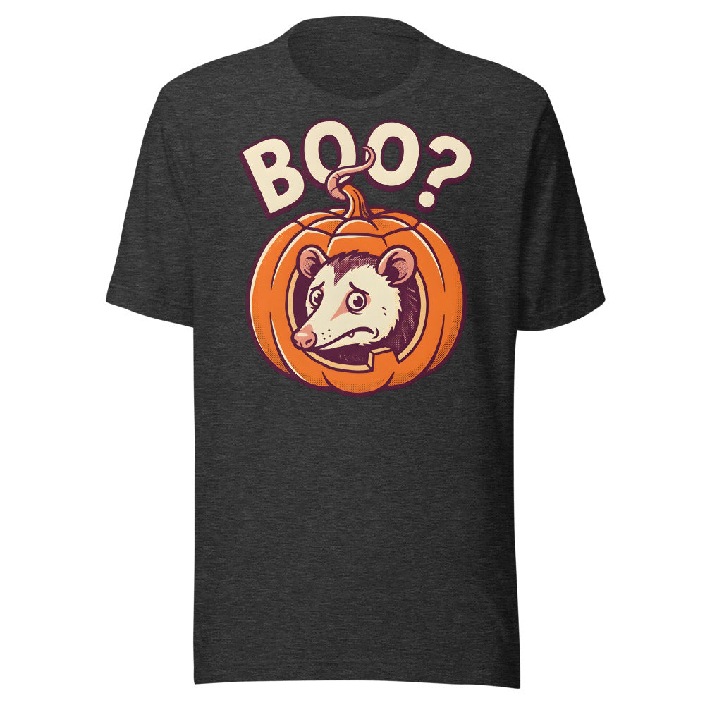 Pumpkin Peek Opossum funny Halloween t-shirt in Dark Grey Heather
