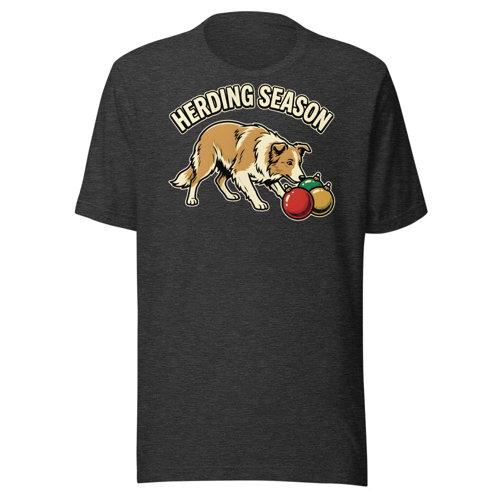 Ornament Wrangler Border Collie Shirt in Dark Grey Heather - front view