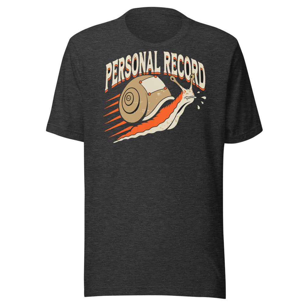 Personal Record Snail Shirt in Dark Grey Heather - front view