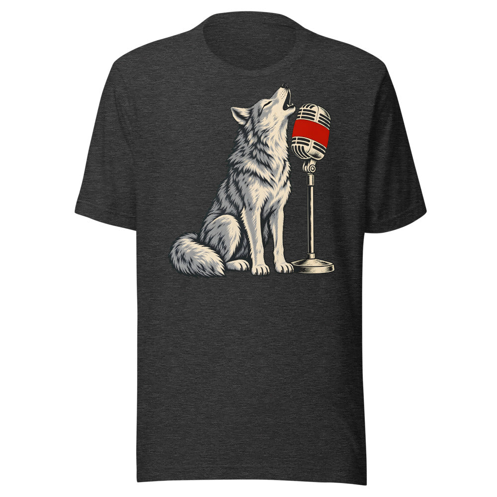 Karaoke Howl Wolf Shirt (Art Only) in Dark Grey Heather - front view