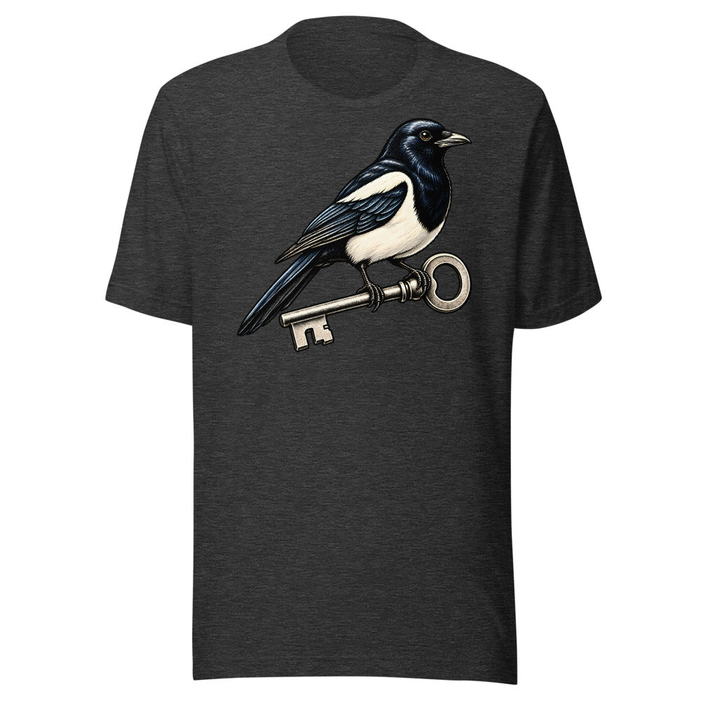 Lost Key Department Magpie Shirt (Art Only) in Dark Grey Heather - front view