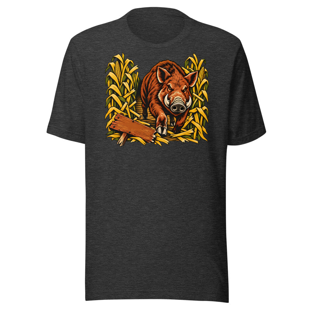 Corn Maze Shortcut Boar Shirt (Art Only) in Dark Grey Heather - front view