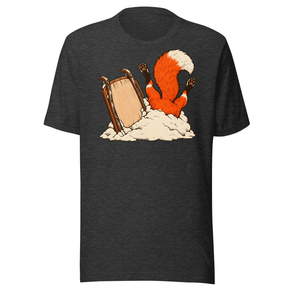 Snow Day Dive Fox Shirt (Art Only) in Dark Grey Heather - front view