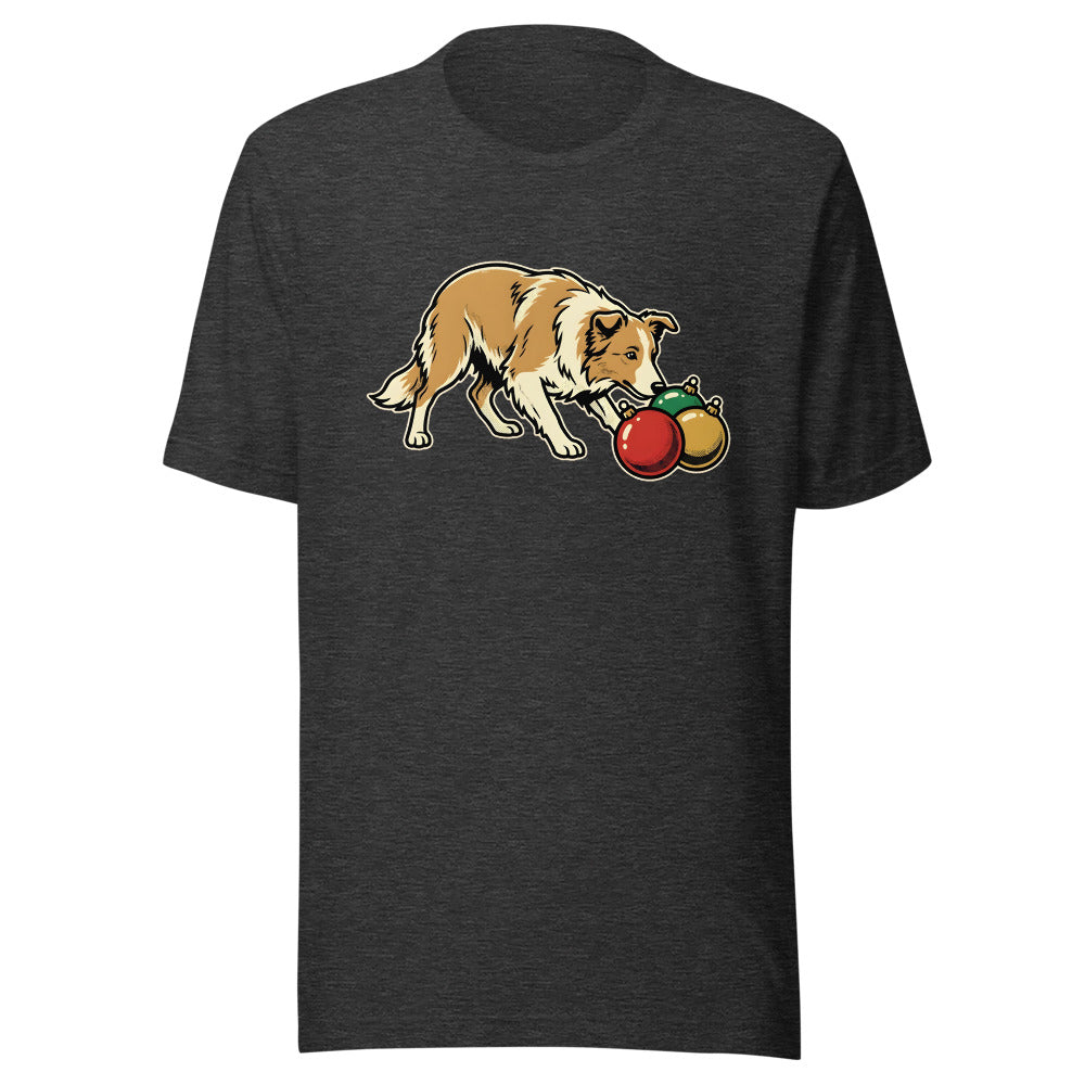 Ornament Wrangler Border Collie Shirt (Art Only) in Dark Grey Heather - front view