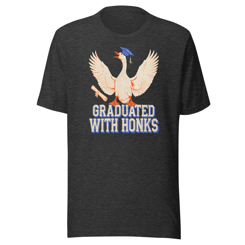 Graduated With Honks Goose Shirt in Dark Grey Heather - front view