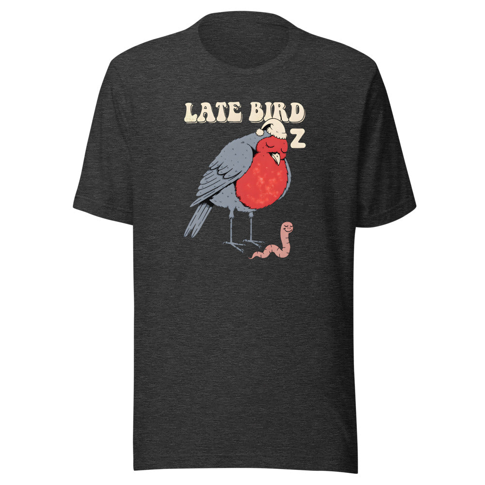 Late Bird Robin Shirt in Dark Grey Heather - front view