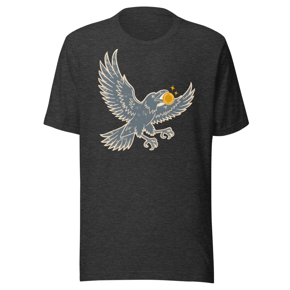 Shiny Loot Crow minimalist graphic tee, no text in Dark Grey Heather