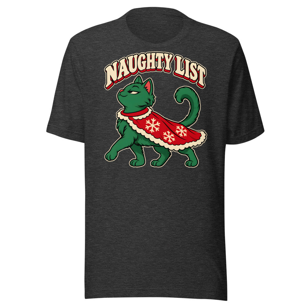 Naughty List Cat Shirt in Dark Grey Heather - front view