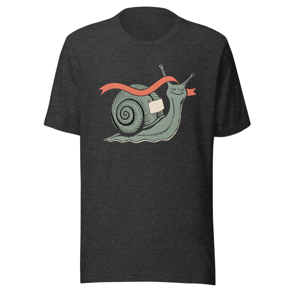 Slow Lane Legend Snail Shirt (Art Only) in Dark Grey Heather - front view