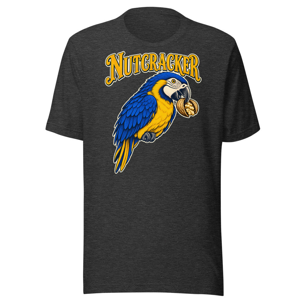 Nutcracker Macaw funny Christmas t-shirt in Dark Grey Heather