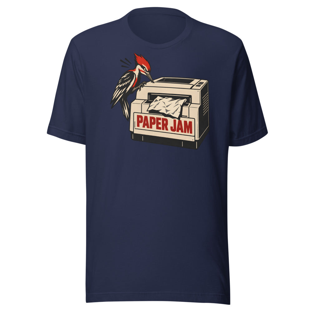Paper Jam Patrol Woodpecker Shirt in Navy - front view