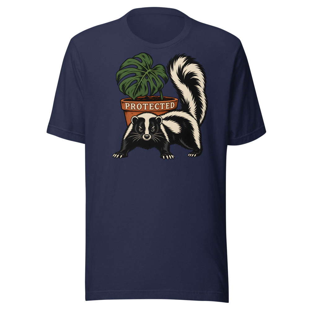 Plant Security Skunk funny graphic t-shirt in Navy