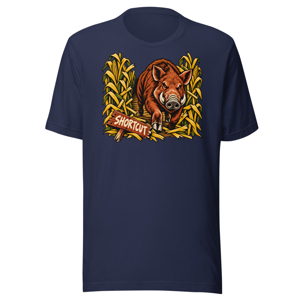 Corn Maze Shortcut Boar Shirt in Navy - front view
