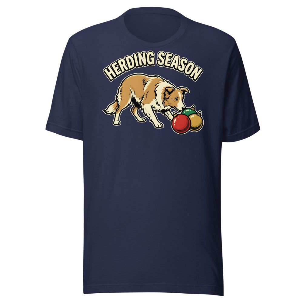 Ornament Wrangler Border Collie Shirt in Navy - front view