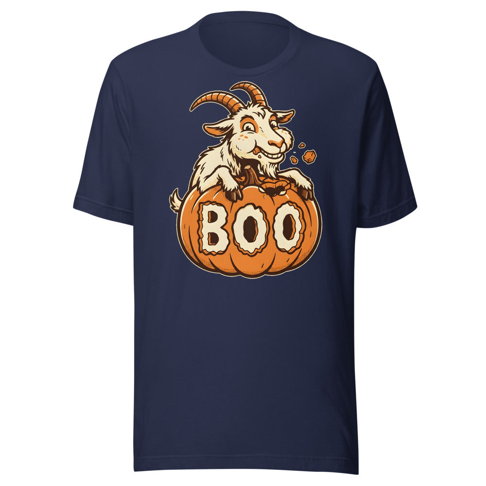Bite-O'-Lantern Goat funny Halloween t-shirt in Navy