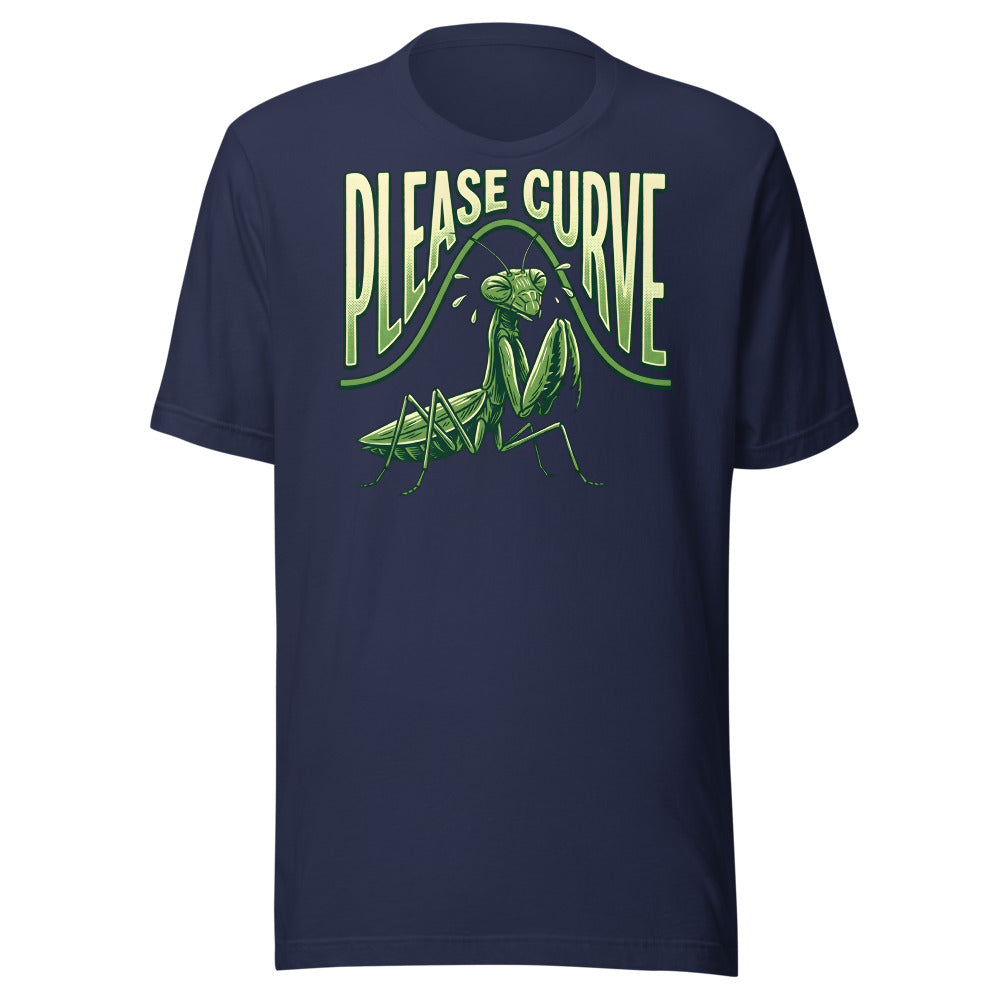 Please Curve Praying Mantis funny graphic t-shirt in Navy