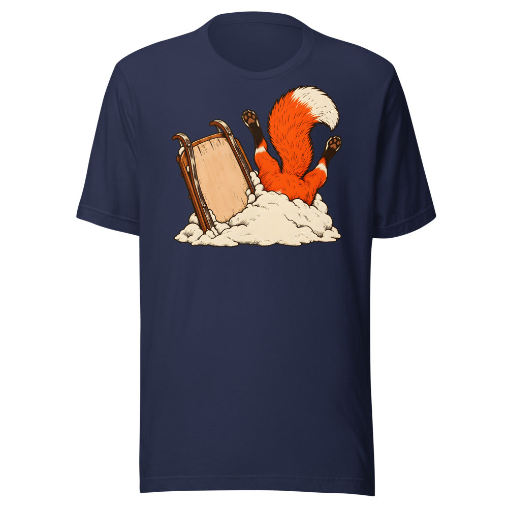 Snow Day Dive Fox Shirt (Art Only) in Navy - front view