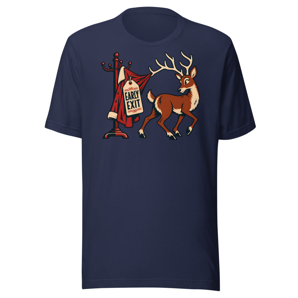 Holiday Party Exit Reindeer Shirt in Navy - front view