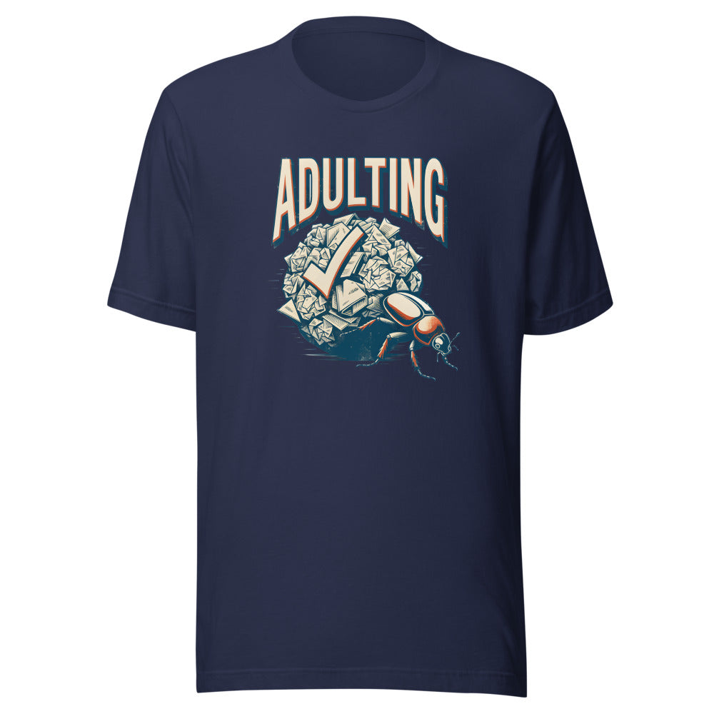 Adulting Dung Beetle Shirt in Navy - front view