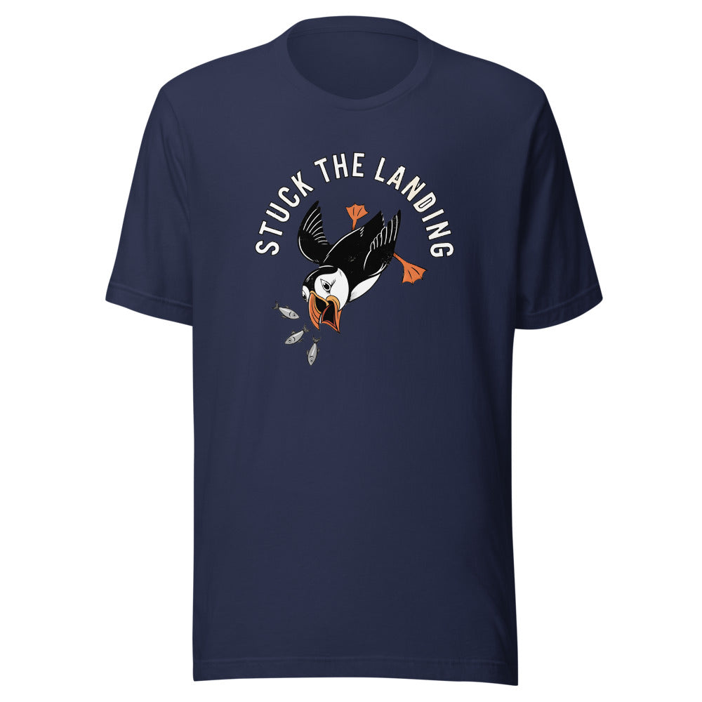 Stuck The Landing Puffin Shirt in Navy - front view